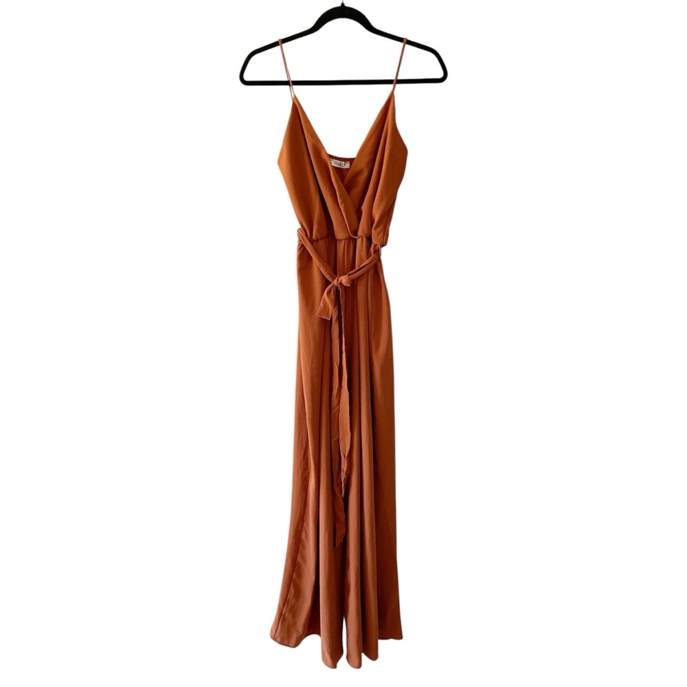 SHOP17 Rust Brown Spaghetti Strap V Neck Jumpsuit Medium